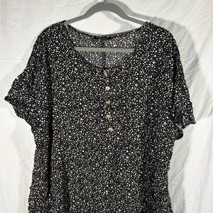 BloomChic Black Blouse with White Dots and Gold Buttons